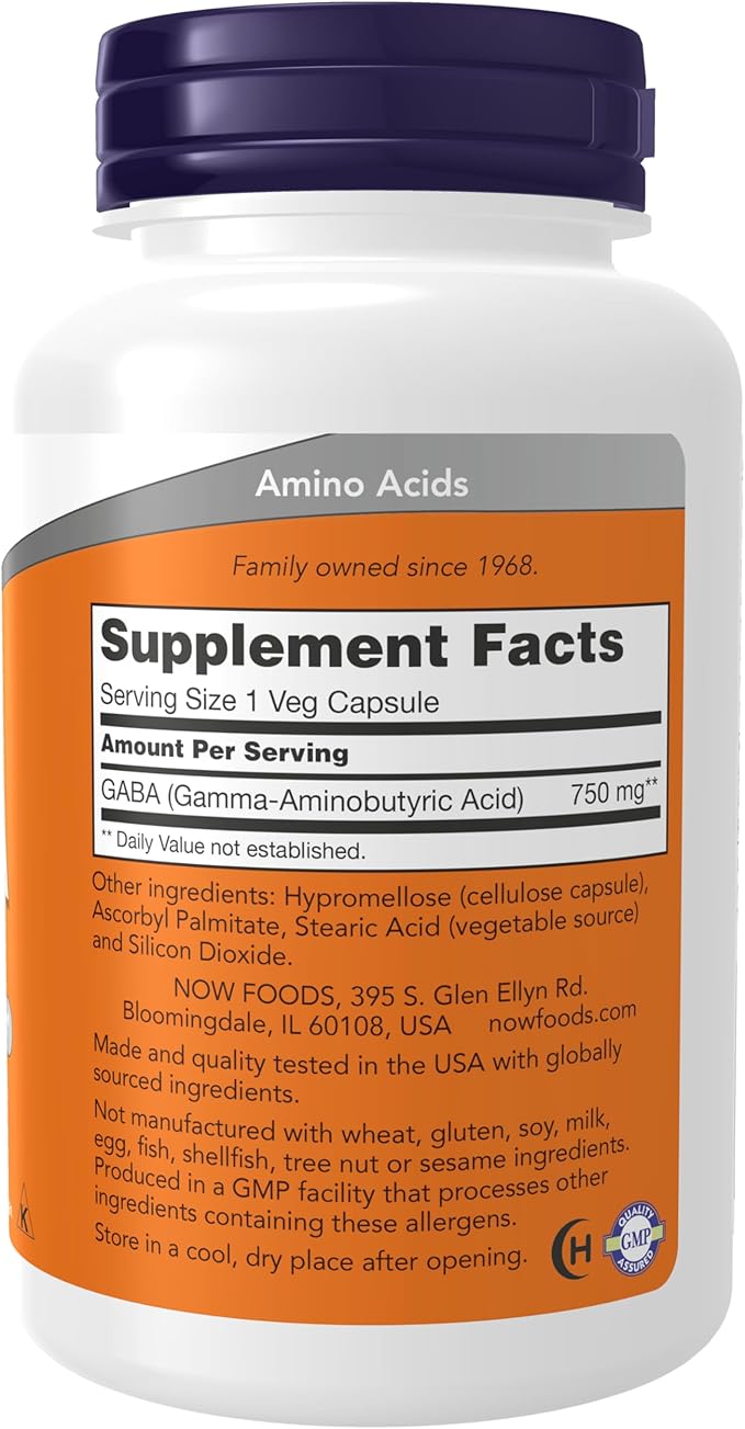NOW Foods Supplements, GABA (Gamma-Aminobutyric Acid) 750mg
