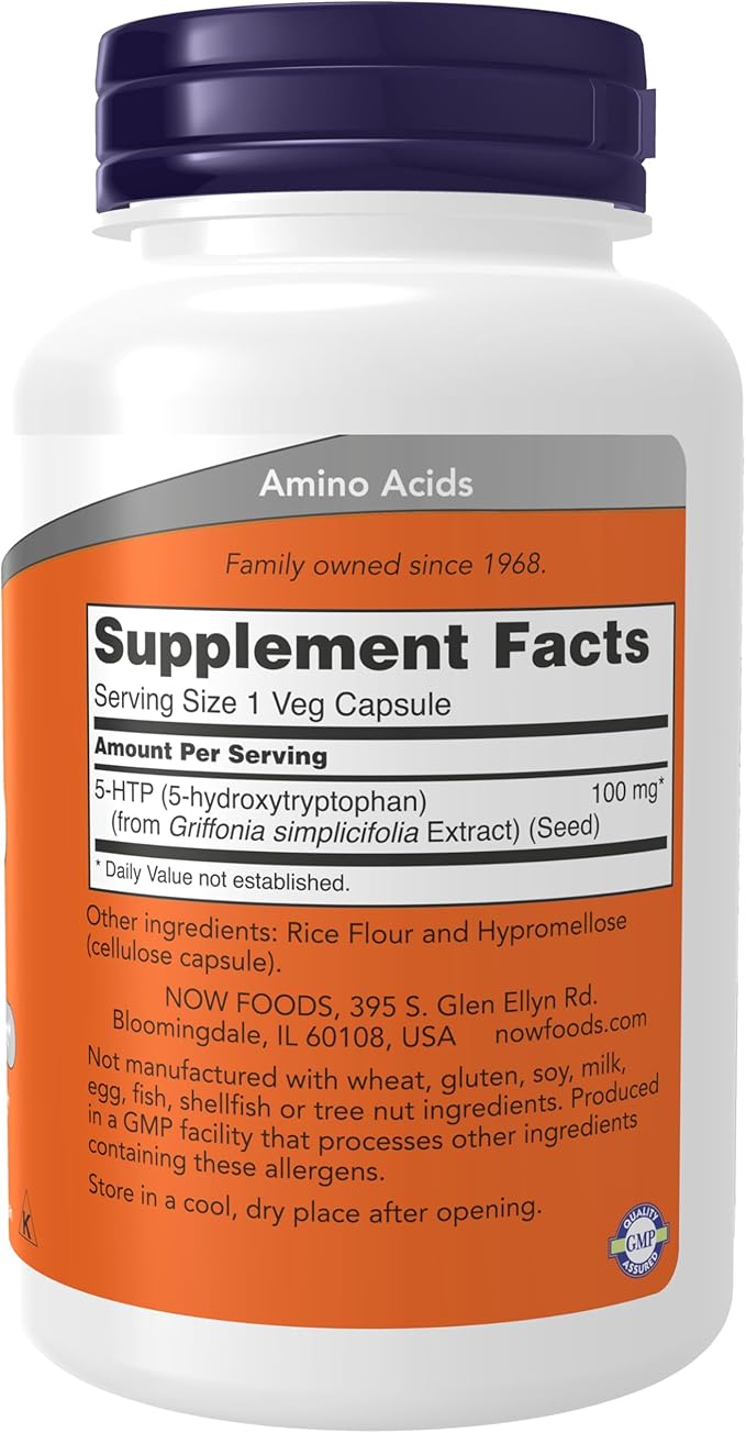 NOW Supplements, 5-HTP (5-hydroxytryptophan) 100 mg, 120 Veg Capsules
