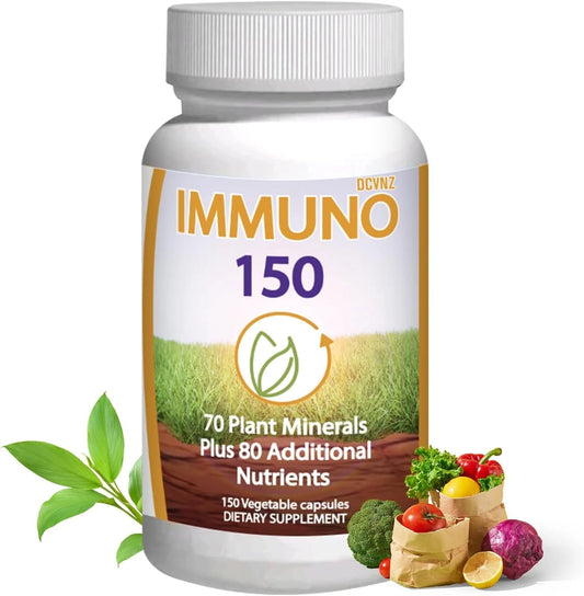 Immuno 150, Immune Support Supplement, Packed with 70 Plant Minerals, 13 Essential Vitamins and 68 Additional Nutrients-150 Vegetable Capsules- Immune Boost for All Age Groups